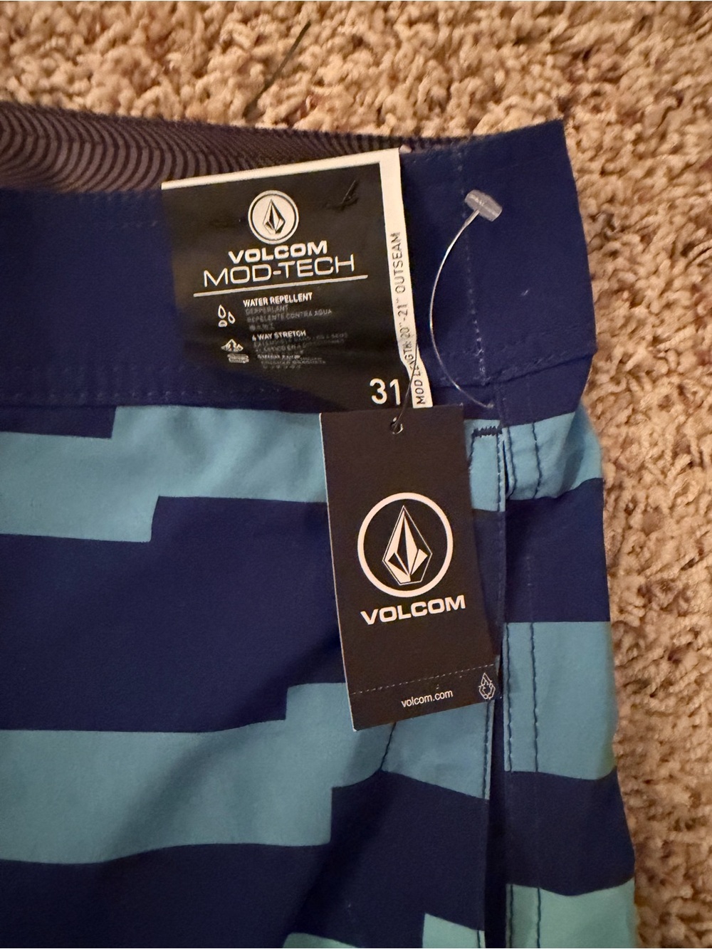 Volcom Men's Navy & Teal Striped Hybrid Shorts